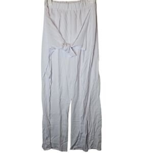 Serra Smocked Waist Side Slit  Cover White Pant Wide Leg Tie In Front Tall&big M